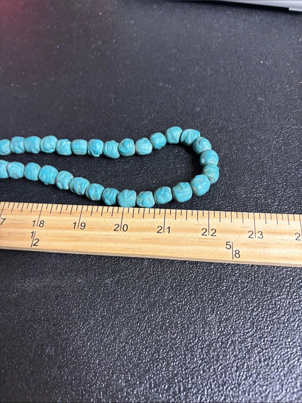 Southwestern Carved Ceramic Turquoise Beaded Long Bead Strand Necklace Unique